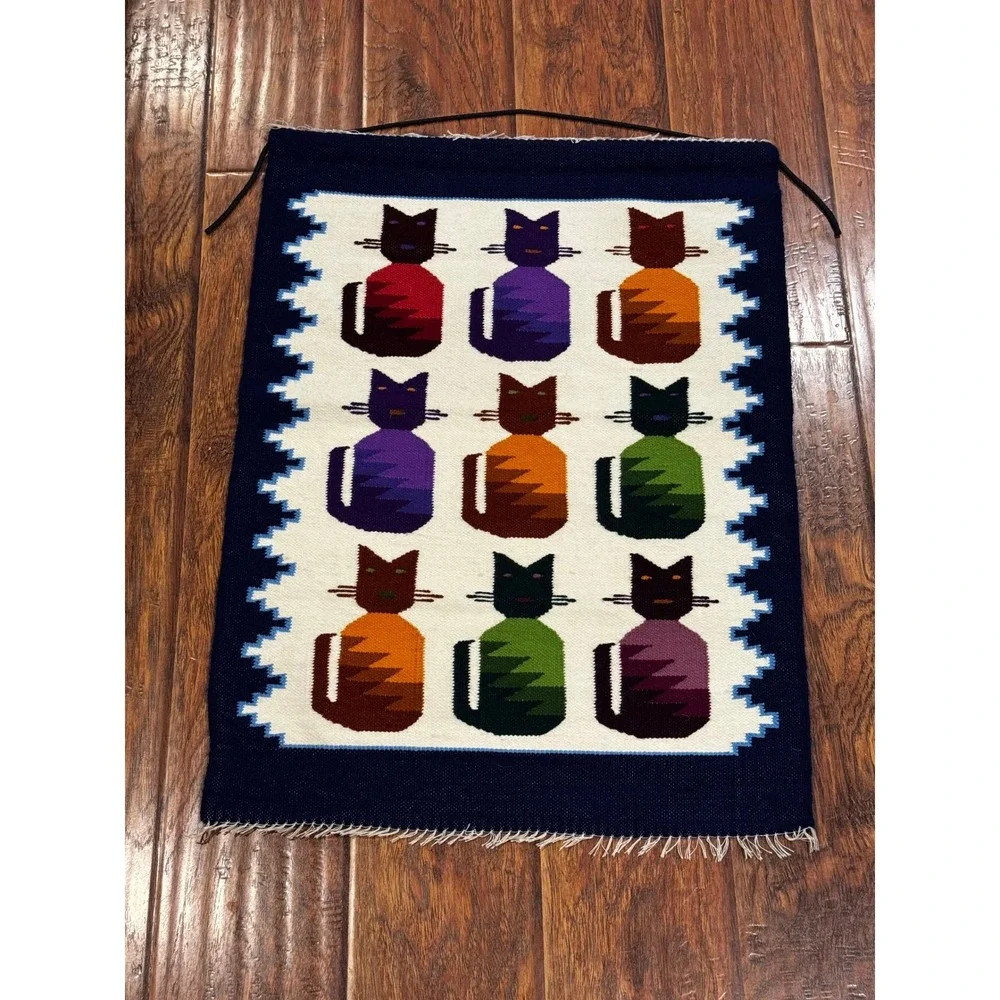 Handmade Southwest Wool Tapestry Cats 21x28